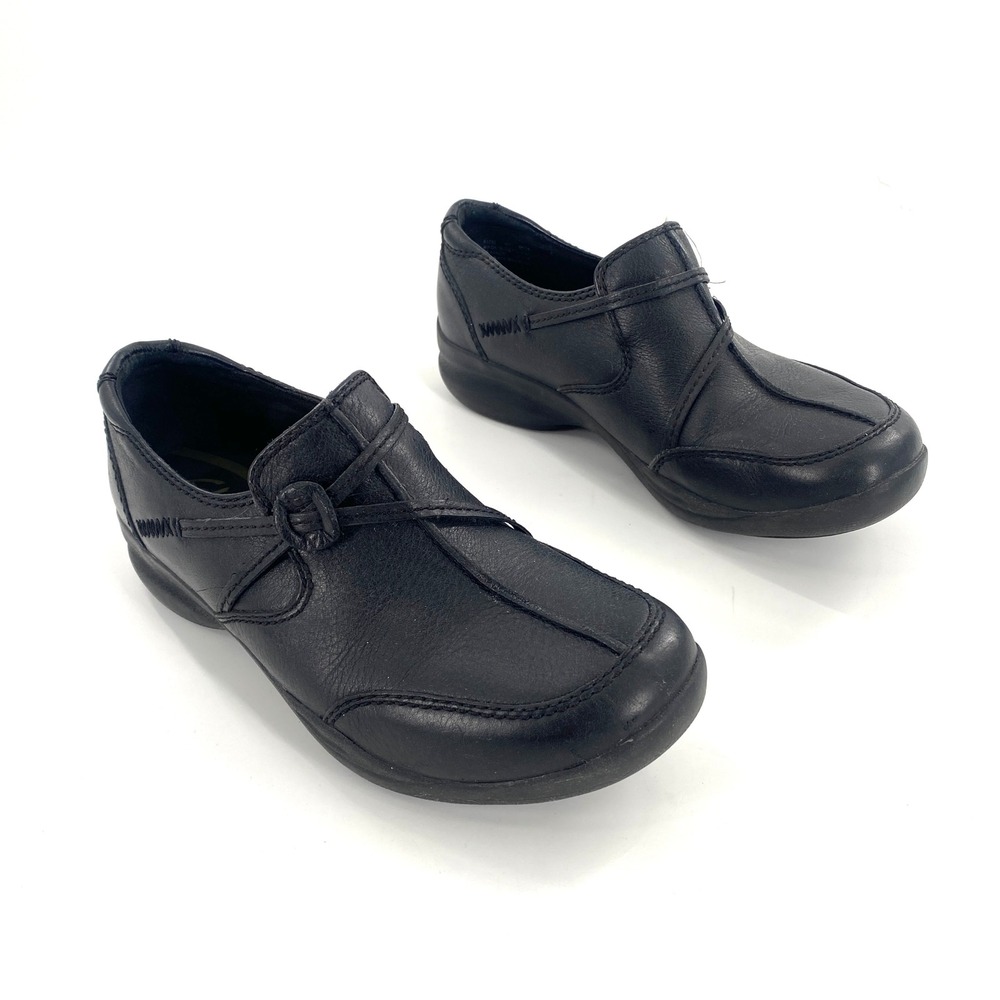 Clarks In Motion Black Leather Comfort Slip On Loafers Women's Shoes Sz‎ 8M